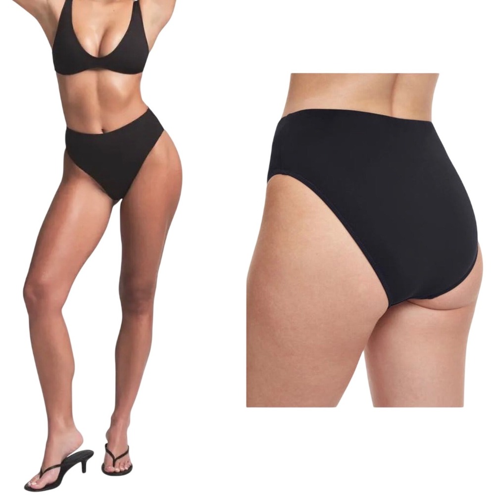 SKIMS Recycled Swim Mid Coverage Bottom Onyx Black High Rise 2X NWT